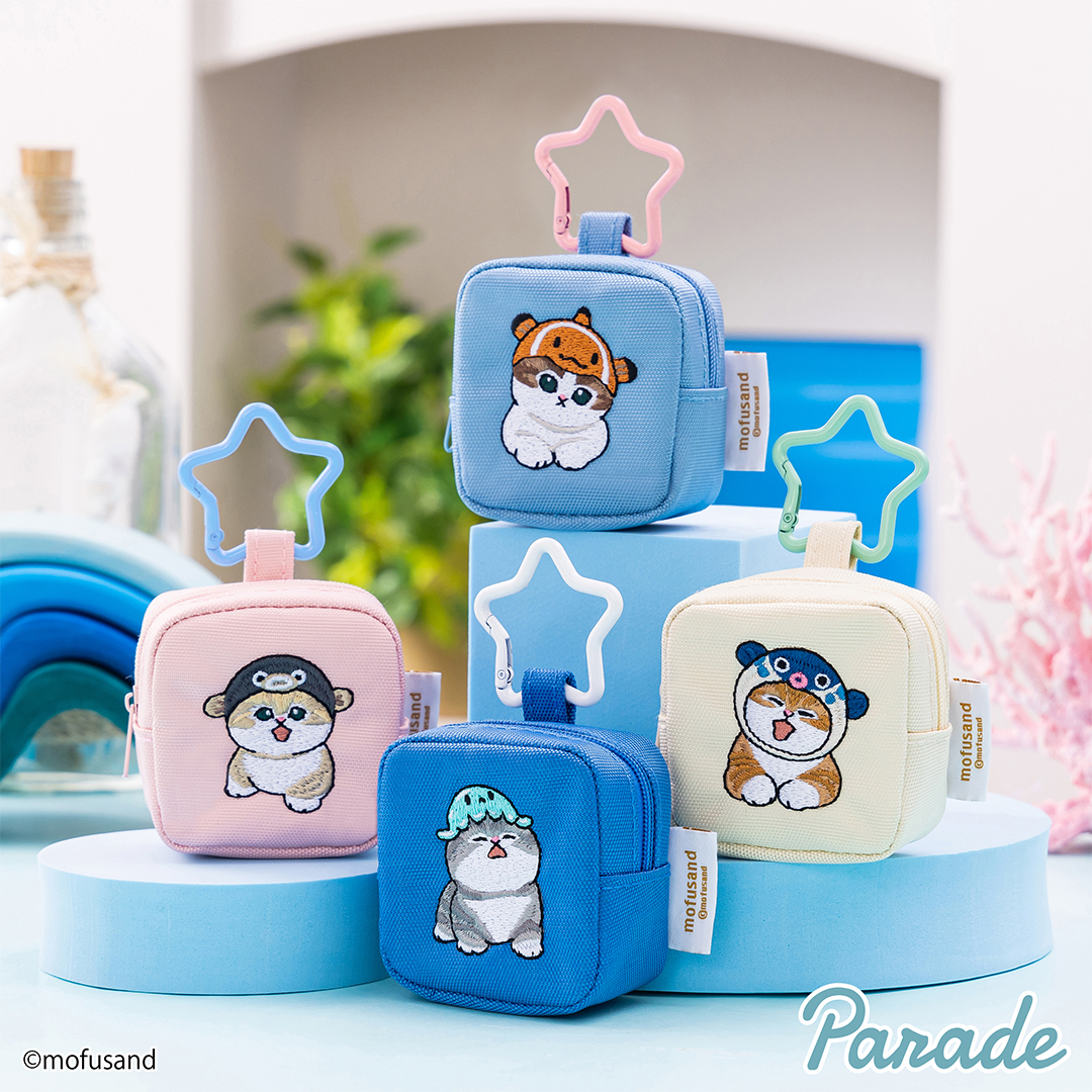 8月上旬入荷予定 mofusand カラビナつき刺繍スクエアミニポーチ